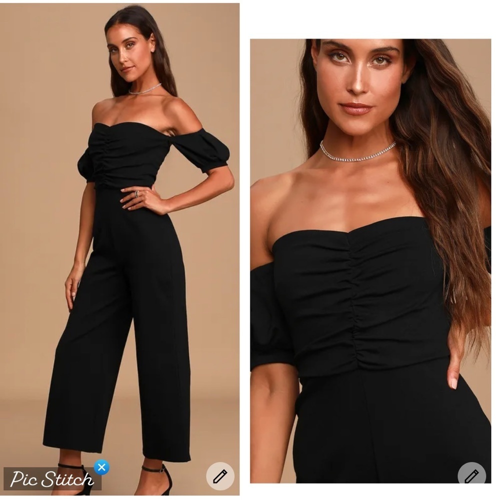 Lulus Impress Release Black Off Shoulder Puff Sleeve Jumpsuit - Picture 2 of 8